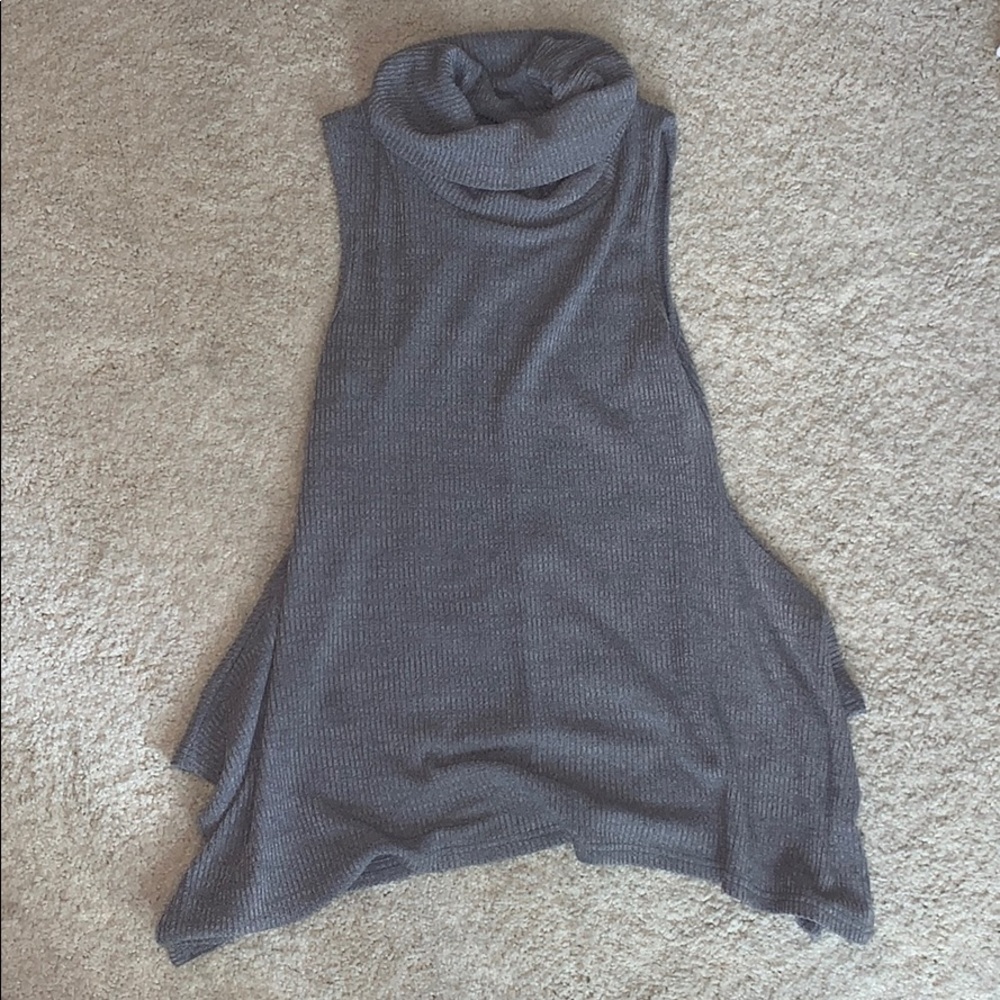 Grey Ribbed Turtleneck Sweater Tank